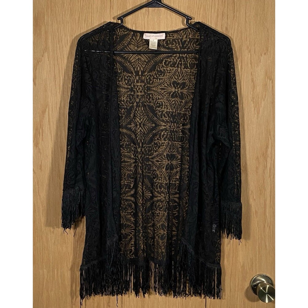 Band of Gypsies Women's M Black Lace Crochet Open Knit Kimono Boho WhimsiGoth